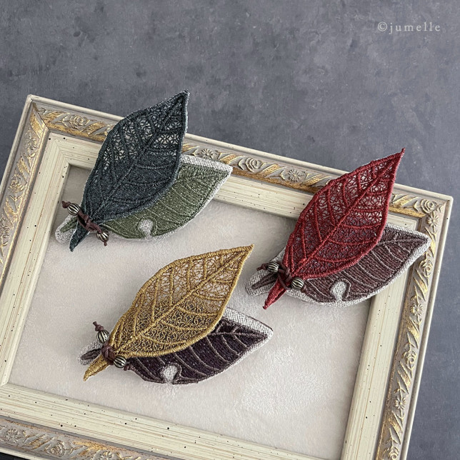 葉っぱオーガンジー刺繍ブローチ カラーバリエ2
